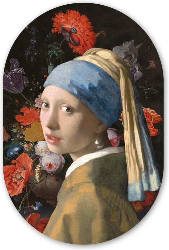 Muurovaal Kunststof Wanddecoratie Ovalen Schilderij Meisje met de parel Muurovaal Kunststof Wanddecoratie Ovalen Schilderij Meisje met de parel