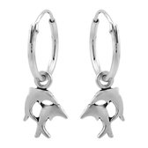 Zilveren oorbellen | Oorringen met hanger | Zilveren oorringen met hanger, twee dolfijnen