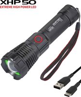 Lampe de poche LED rechargeable TomorrowNow® XHP50 - USB-C + USB-A - 3 000 lumens - Fonction Powerbank - Système de gestion de batterie - Étanche