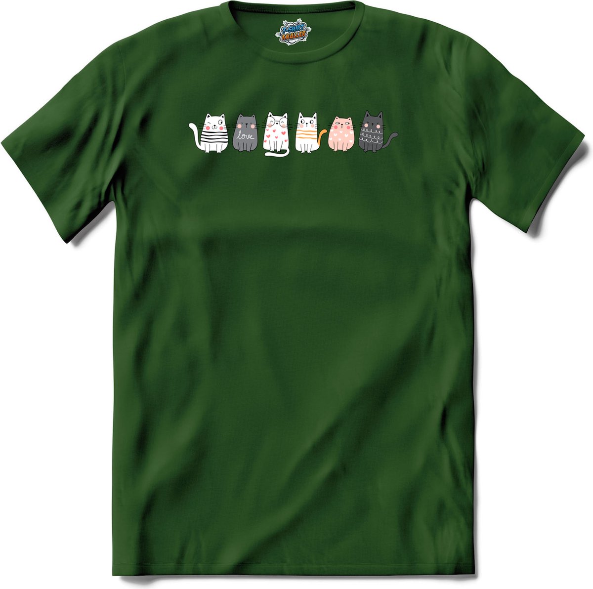 Katten vrienden - T-Shirt - Dames - Bottle Groen - Maat XL