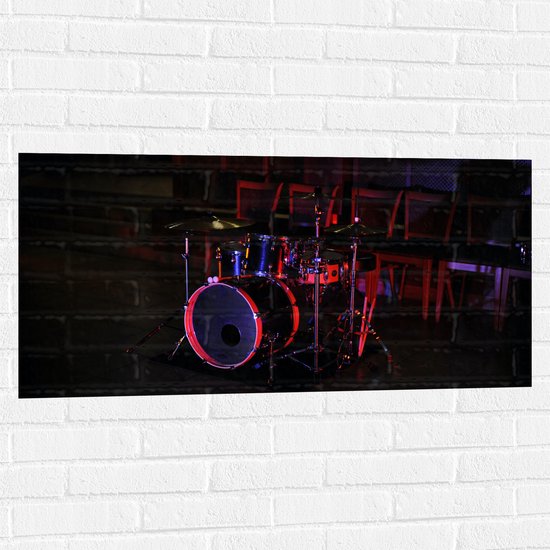 Muursticker - Klein Drumstel in Rode Verlichting - 100x50 cm Foto op Muursticker