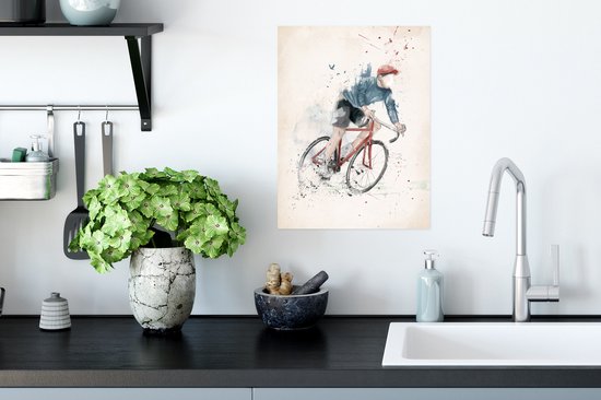 Poster Vélo - Peinture - Sport - Rouge - 30x40 cm