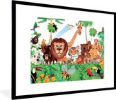 Fotolijst incl. Poster - Wilde dieren - Jungle - Leeuw - Tijger - Meisjes - Kids - Jongens - 80x60 cm - Posterlijst