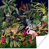 Poster Animaux de la jungle - Nature - Garçons - Filles - Flamingo - Zebra - 30x30 cm