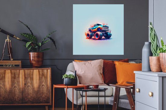 Stickers muraux - Film autocollant - Monster truck - Flammes - Blauw - Peinture - Design - 80x80 cm - Film adhésif - Stickers muraux Chambre d'enfant - Papier peint autocollant