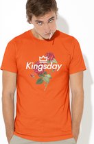 Oranje Koningsdag T-shirt - MAAT L - Heren Pasvorm - Kingsday Rose