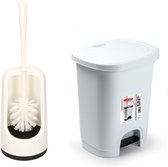 Plasticforte Accessoires de salle de bain / toilette - brosse de toilette et poubelle à pédale 8L - blanc - plastique