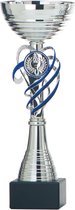 Trophée/coupe - décoration argent/bleu - métal - 22 x 8 cm - prix sportif
