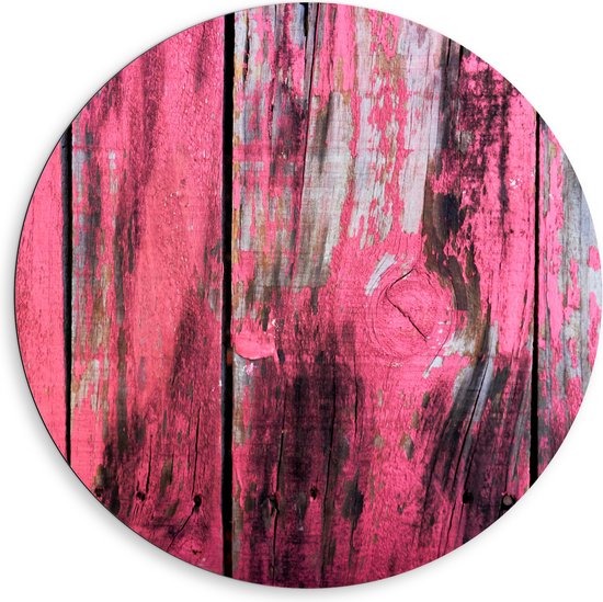 Dibond Muurcirkel - Roze Geverfde Schutting - 80x80 cm Foto op Aluminium Muurcirkel (met ophangsysteem)