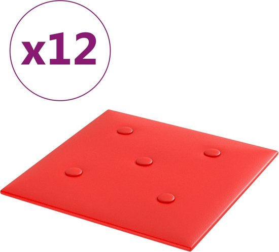 vidaXL-Wandpanelen-12-st-1,08-m²-30x30-cm-kunstleer-rood