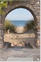 Tuinposter - Doorkijk - Strand - Duinen - Gras - Zee - 40x60 cm - Tuindoek - Tuinposter doorkijk