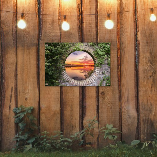 Affiche de jardin - Lac - Vue à travers - Soleil - Water - Toile de clôture - 60x40 cm - Peinture de jardin - Toile de jardin