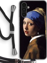 Case Company® - Hoesje met koord geschikt voor Samsung Galaxy A04s hoesje met Koord - The Pearl Earring - Telefoonhoesje met Zwart Koord - Bescherming aan alle Kanten en Over de Schermrand