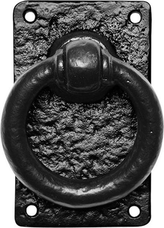Ring 89mm op plaat 127x77mm inclusief krukstift smeedijzer zwart | bol.com