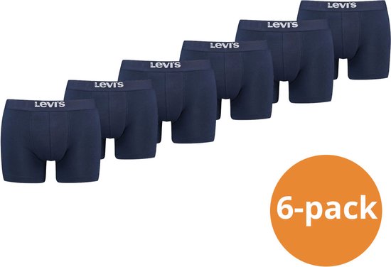 Levi's Boxershorts Heren - 6-pack Solid Organic Cotton Navy - Donkerblauwe Boxershorts - Maat S