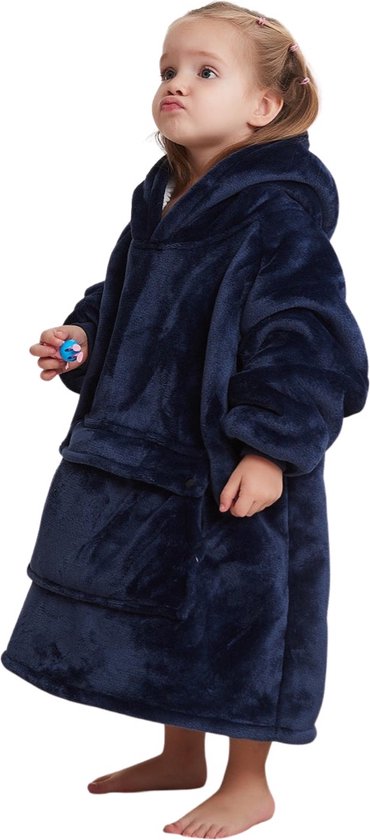 plaid avec manches enfant - oodie pour enfant - doudou enfant - couverture polaire à manches - couverture TV - plaid à manches - taille 104 à 134 (4-8 ans) - bleu