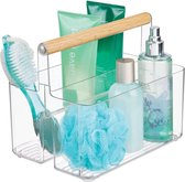 Badkamerorganizer - cosmetica-organizer - voor onder wastafel en gootsteen - draagbaar/plastic en hout - doorzichtig/natuurlijk
