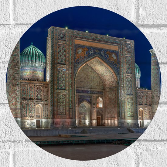 Muursticker Cirkel - Sher Dor Madrasah Tempel in Oezbekistan - 30x30 cm Foto op Muursticker