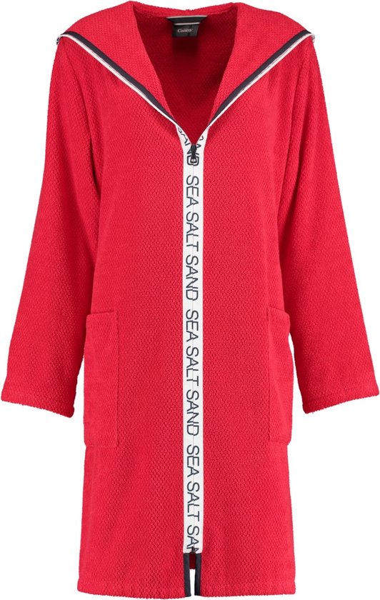 Cawö badjas met ritssluiting en capuchon (3101-203, rood) - M