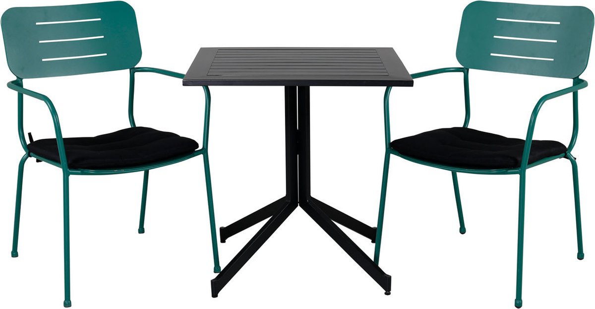 Tuinmeubelset tafel en 2 stoelen in groen en zwart.
