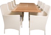 Ensemble salon de jardin Panama table 90x160/240cm et 8 chaises Malin blanc, naturel.