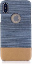 GadgetBay Stofblauw leerbruin combinatie hoesje iPhone X XS hardcase cover