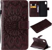 GadgetBay Zonnebloem patroon Leren Wallet Bookcase iPhone XR hoesje - Bruin standaard