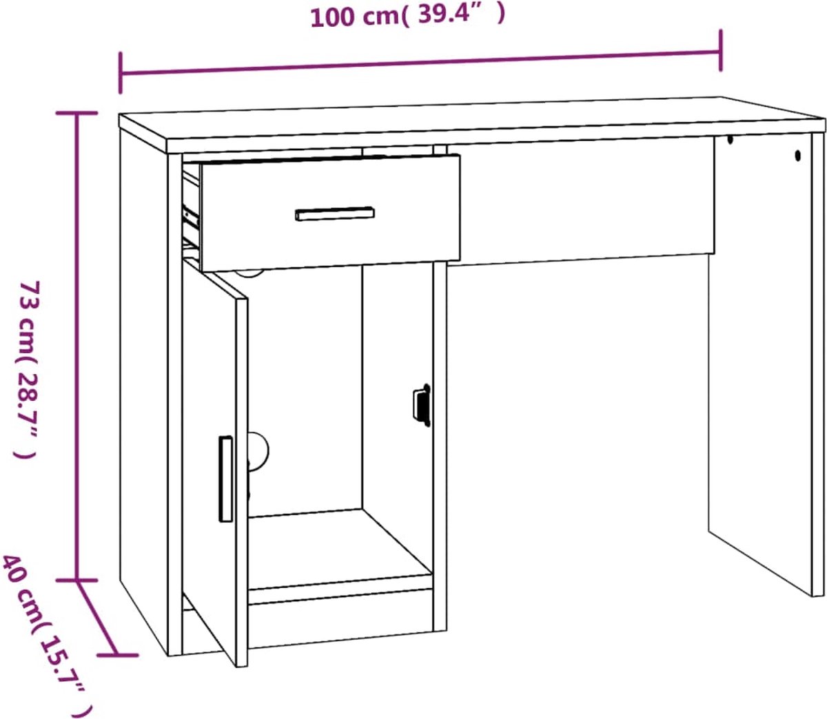 vidaXL vidaXL Bureau met Kast Hoogglans Wit - afbeelding 2