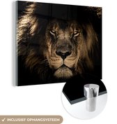 Tableau sur verre - Photo sur verre - Lion - Animaux - Zwart - Jungle - Verre acrylique - Peintures salon - Décoration murale - 40x30 cm - Tableau animaux - Tableau sur verre - Décoration chambre