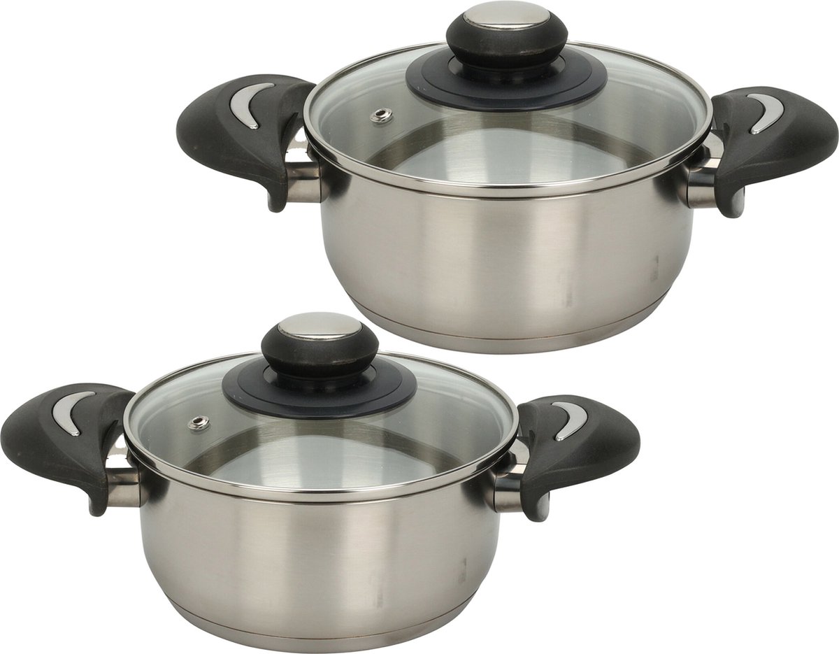 Excellent Houseware Kookpannen set - 2x - glazen deksel - RVS - 1.8 en 3.5 liter