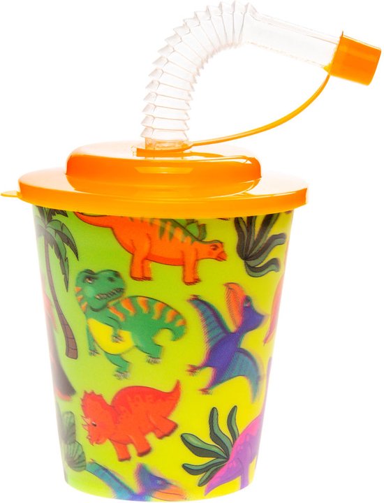 12 STUKS DINOSAURUS 3D Drink Beker met Rietje en Deksel - 250ML - Dino Plastic Bekers - Kinderfeestje - Kinderverjaardag Bekertjes - Traktatie - Uitdeelcadeaus van Venco Kids. — afbeelding 2