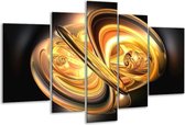 Glasschilderij Abstract - Goud, Geel, Zwart - 170x100cm 5Luik - Foto Op Glas - Geen Acrylglas Schilderij - 6000+ Glasschilderijen Collectie - Wanddecoratie