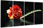 GroepArt - Glasschilderij - Roos - Oranje, Groen, Zwart - 160x80cm 4Luik - Foto Op Glas - Geen Acrylglas Schilderij - 6000+ Glasschilderijen Collectie - Wanddecoratie