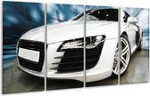 GroepArt - Glasschilderij - Audi - Zwart, Wit, Blauw - 160x80cm 4Luik - Foto Op Glas - Geen Acrylglas Schilderij - 6000+ Glasschilderijen Collectie - Wanddecoratie