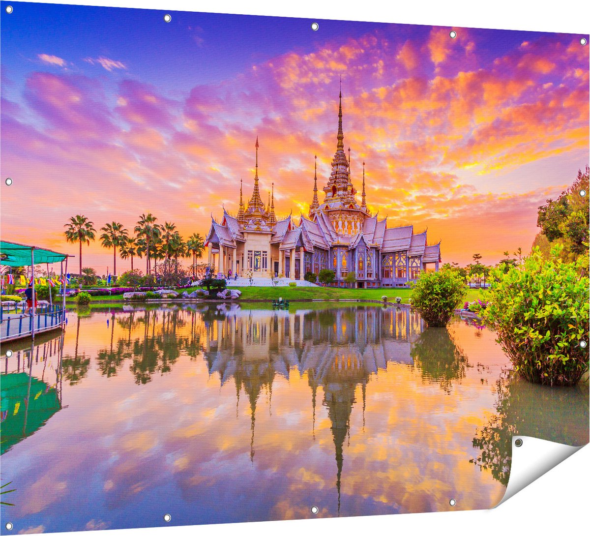 Gards Tuinposter Wat Non Kum Tempel in Thailand - 160x120 cm - Tuindoek - Tuindecoratie - Wanddecoratie buiten - Tuinschilderij Multikleur