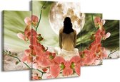 GroepArt - Schilderij -  Orchidee - Roze, Groen, Wit - 160x90cm 4Luik - Schilderij Op Canvas - Foto Op Canvas