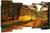GroepArt - Canvas Schilderij - Natuur - Groen, Geel, Bruin - 150x80cm 5Luik- Groot Collectie Schilderijen Op Canvas En Wanddecoraties