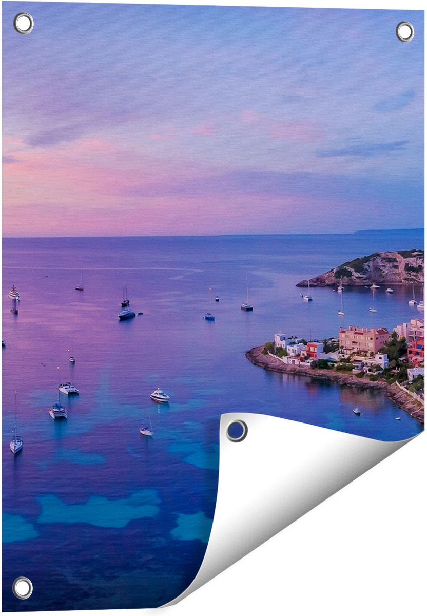 Gards Tuinposter Ibiza met Boten op het Water bij Zonsopgang - 40x50 cm - Tuindoek - Tuindecoratie - Wanddecoratie buiten - Tuinschilderij Multikleur