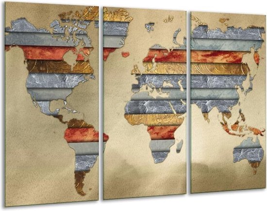 Canvas Schilderij Wereldkaart | Grijs, Crème, Bruin | | F007247