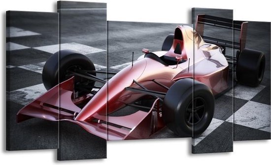 GroepArt - Schilderij - Auto, Formule 1 - Grijs, Roze, Rood - 120x65cm 5Luik - Foto Op Canvas - GroepArt 6000+ Schilderijen 0p Canvas Art Collectie - Wanddecoratie