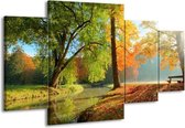 GroepArt - Schilderij -  Herfst - Oranje, Bruin, Groen - 160x90cm 4Luik - Schilderij Op Canvas - Foto Op Canvas