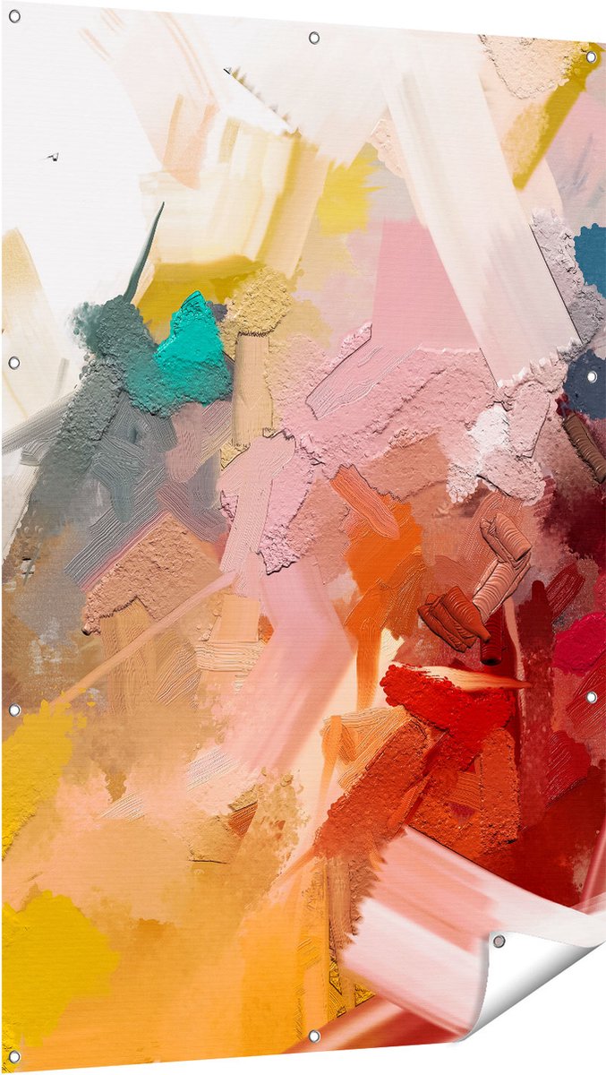 Gards Tuinposter Abstracte Kunst - Kleurrijke Olieverf - 100x150 cm - Tuindoek - Tuindecoratie - Wanddecoratie buiten - Tuinschilderij Multikleur