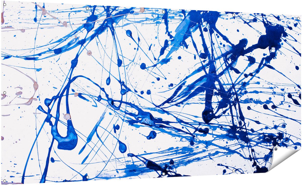 Gards Tuinposter Abstracte Kunst Blauwe Verf - 200x100 cm - Tuindoek - Tuindecoratie - Wanddecoratie buiten - Tuinschilderij Multikleur