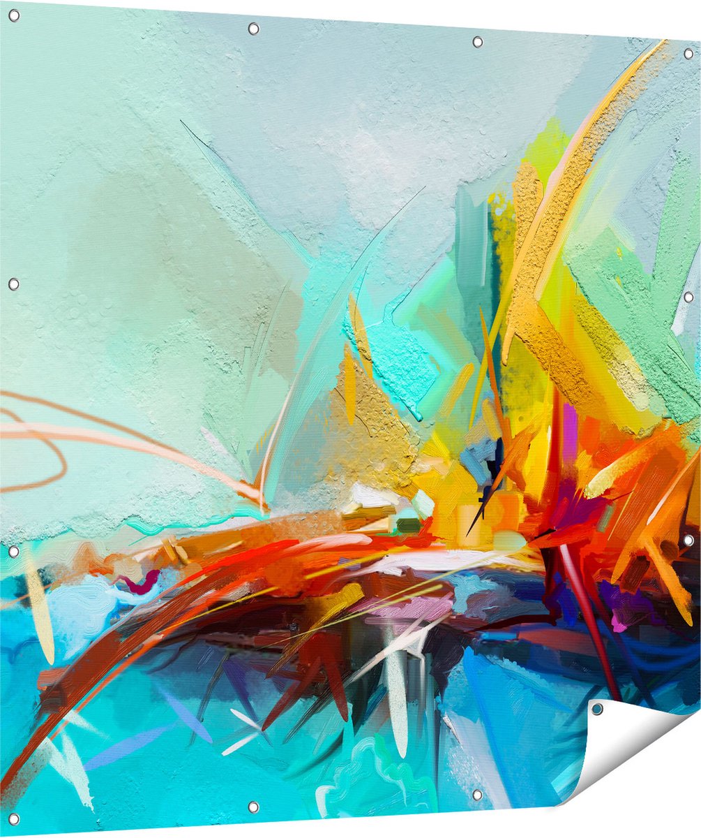 Gards Tuinposter Abstracte Kunst - Kampvuur - 120x120 cm - Tuindoek - Tuindecoratie - Wanddecoratie buiten - Tuinschilderij Multikleur