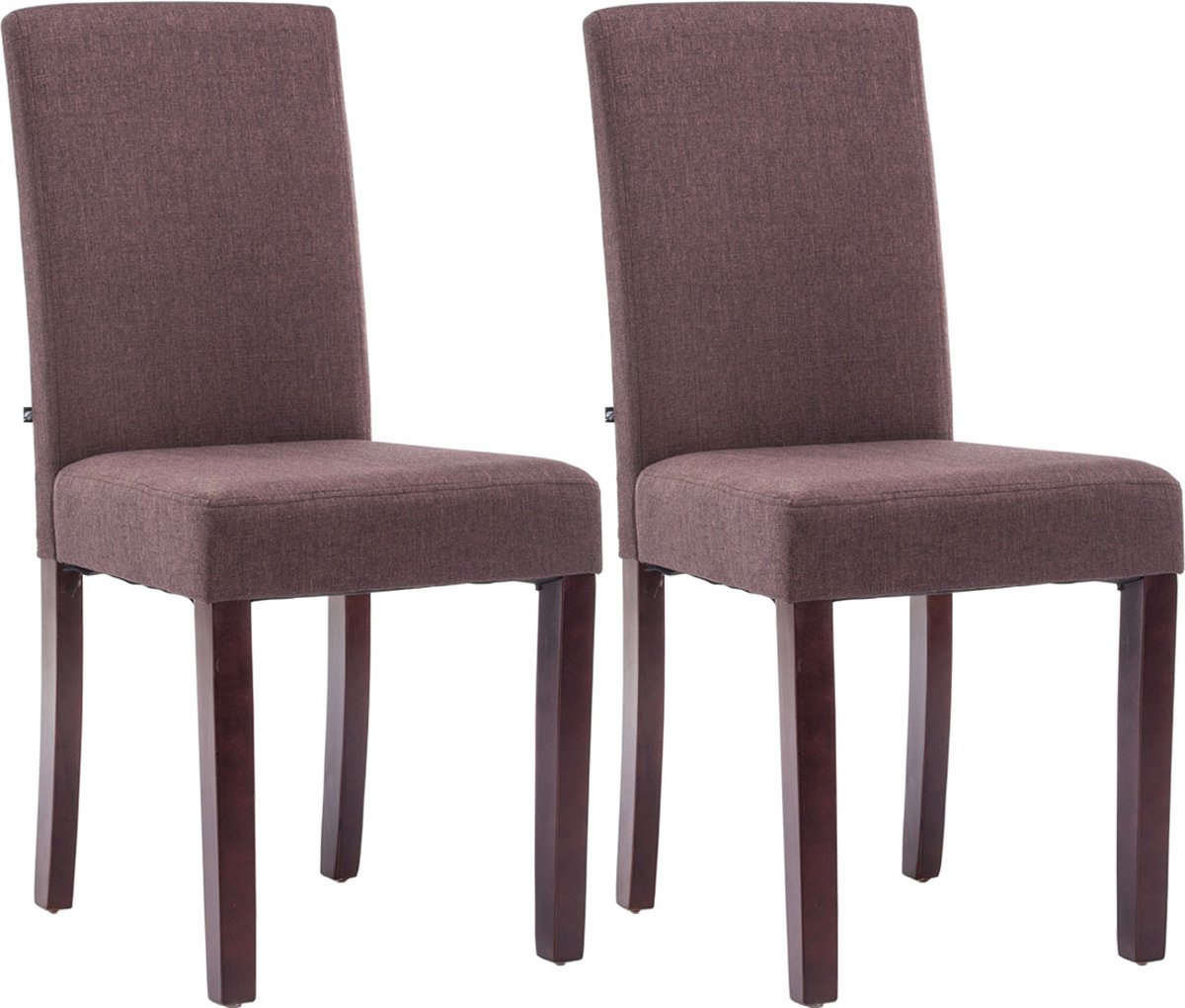 CLP Ina Set van 2 Eetkamerstoelen - Zonder armleuning - Hout - Stof - bruin cappuccino