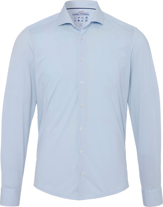 Pure - The Functional Shirt Patroon Lichtblauw - Heren - Maat 40 - Slim-fit