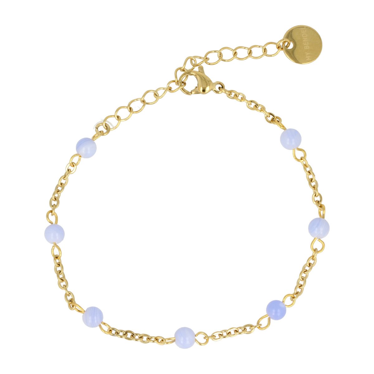 My Bendel - Fijne armband met kleine Blue Lace Agate edelstenen - Zomerse armband met kleine Blue Lace Agate edelstenen - Met luxe cadeauverpakking