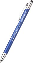 congrats you promoted pen - blauw - gegraveerd - Quotes pennen - collega - pen met tekst - leuke pennen - grappige pennen - werkpennen - stagiaire cadeau - cadeau - bedankje - afscheidscadeau collega - welkomst cadeau - met soft touch