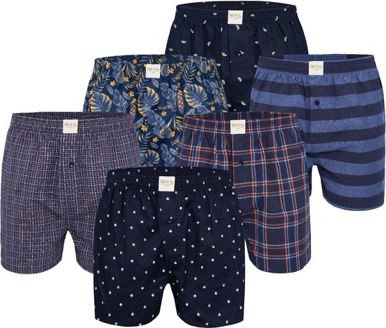 Phil & Co 6-Pack Wijde Boxershorts Heren Geweven Katoen Multipack 6-Pack - Losse boxershort heren