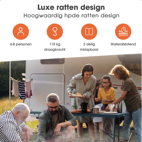 Lenx Klaptafel - Inklapbare tafel - 180x75x74cm -Opvouwbare Tuintafel - Vouwtafel - Inclusief handvat en 2 tafelkleden - 6 tot 8 Personen van Lenx — afbeelding 2